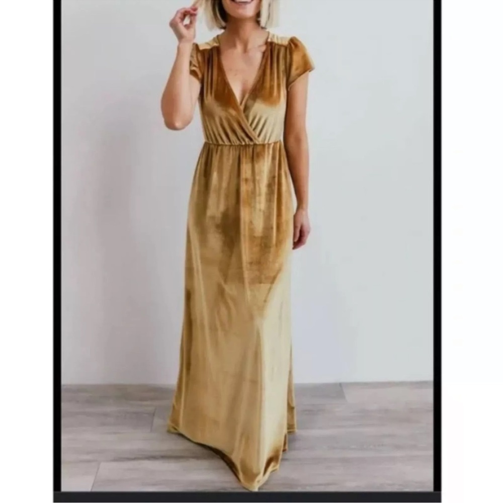 Baltic Born Liza Gold Velvet Maxi Dress Bridesmaids Wedding Guest Size Large